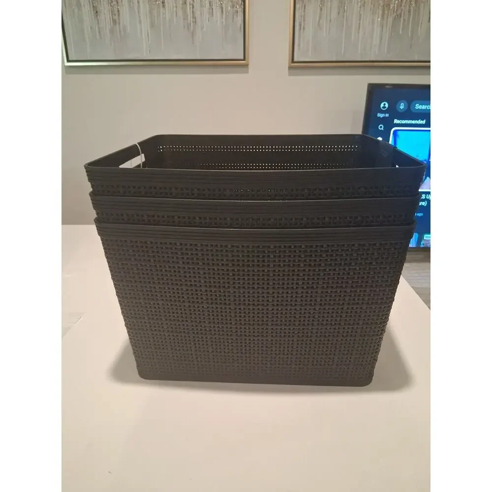 BINO Set of 3 Large Plastic Storage Baskets Multi-Purpose Organizers with...
